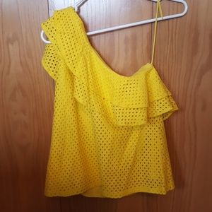 One shoulder yellow ruffle top